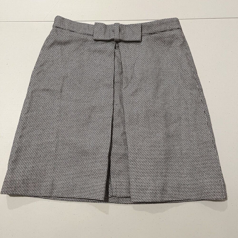 Ann Taylor Loft Skirt Size 0P(26") Check Black/White with Bow Center Pleat Lined